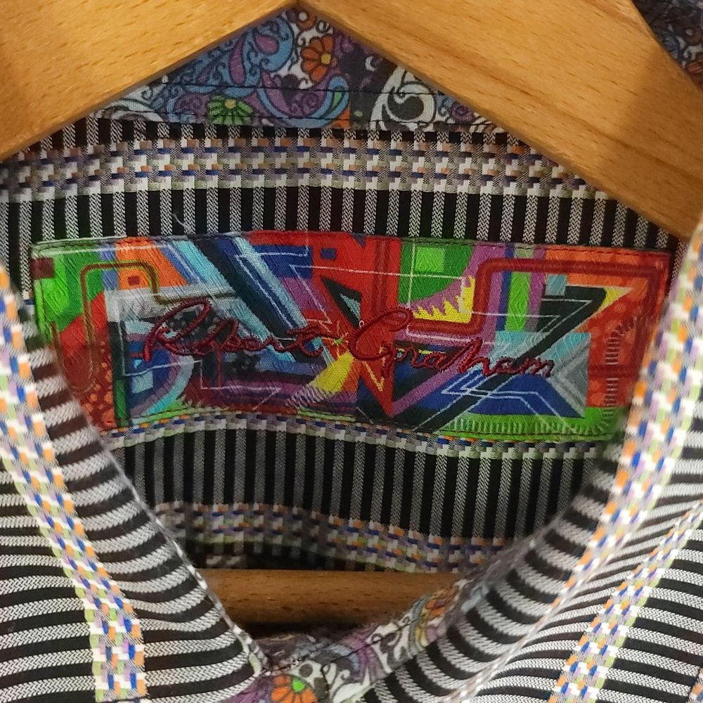 Robert Graham Shirt Men's Large Classic Fit Multicolor Stripes Button Front - Picture 3 of 12